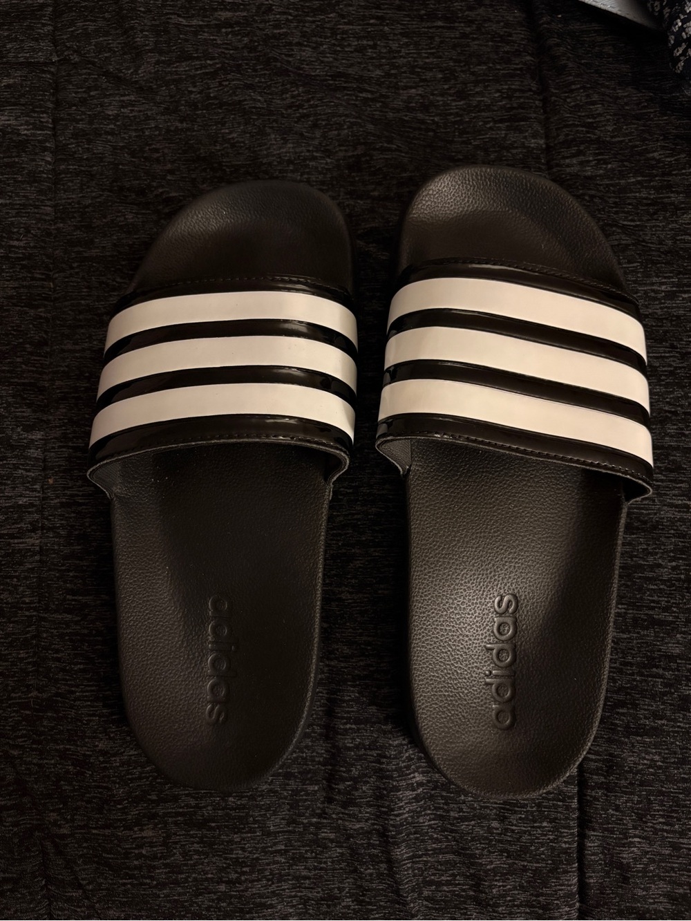 adidas Black and White Slide Sandals with Three-Stripes